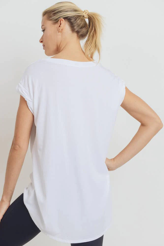 White Essential Round Neck Cap Sleeve Shirt