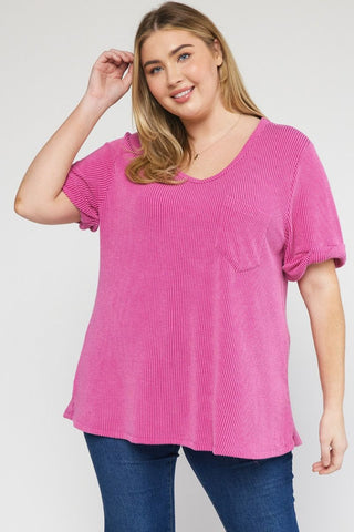 Orchid V-neck Short Sleeve Top w/ Rolled Sleeve Final Sale