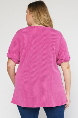 Orchid V-neck Short Sleeve Top w/ Rolled Sleeve Final Sale