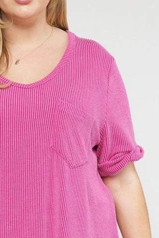 Orchid V-neck Short Sleeve Top w/ Rolled Sleeve Final Sale
