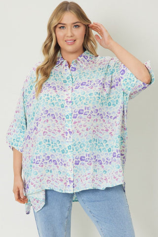 Multicolor Print 1/2 Sleeve Button Up Top Final Sale