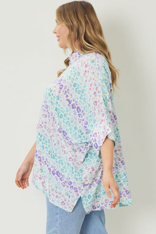 Multicolor Print 1/2 Sleeve Button Up Top Final Sale