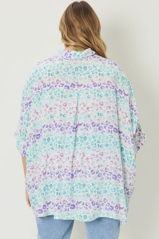 Multicolor Print 1/2 Sleeve Button Up Top Final Sale
