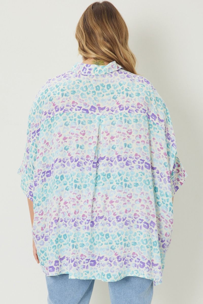 Multicolor Print 1/2 Sleeve Button Up Top