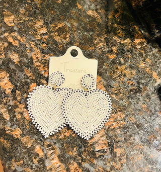 Seed Bead Heart Drop Earrings