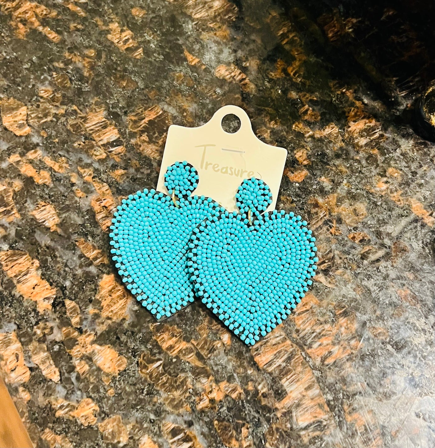 Seed Bead Heart Drop Earrings