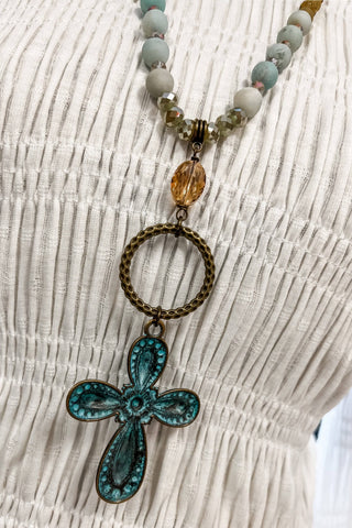 Scooples Amazonite Blush Cross Necklace